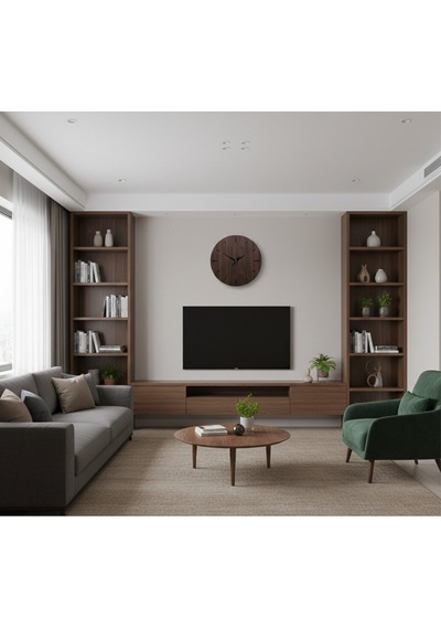 Stil Modern Duvar Saati 45 Cm Siyah-ceviz Siyah Ceviz