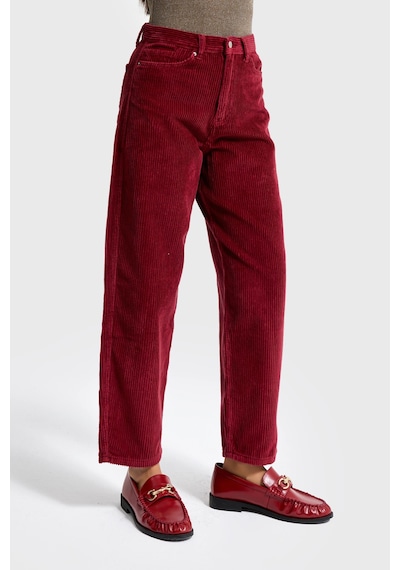 Itsbasic Kadın Bordo Renk 26w5-35 Relax Fit Kalın Fitilli Velvet Kadife Kumaş Pantolon