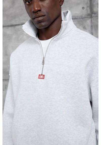 Hiccup Nomarc Bol Kesim Yarım Fermuarlı Uzun Kollu Sweatshirt Açık Gri