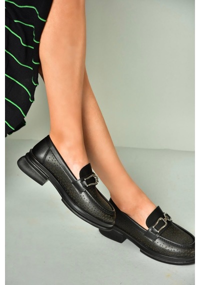 Fox Shoes U704126509 Siyah Loafer Makosen Kadın Ayakkabı Siyah