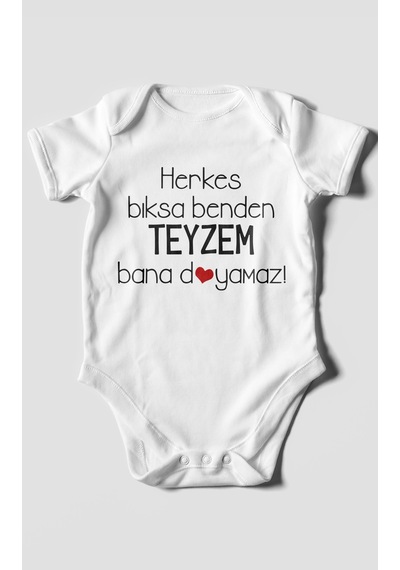Herkes Bıksa Benden Teyzem Bana Doyamaz Baskılı Bebek Zıbını Çıtçıtlı Body %100 Pamuk Kısa Kol Beyaz