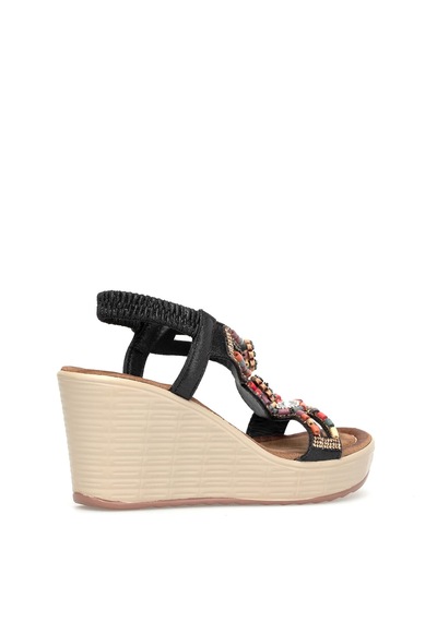 Guja 26y155 Kadın Taşlı Dolgu Topuklu Lastikli Comfort Sandalet Siyah