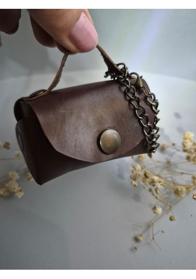 Gogo Charm Çanta Aksesuarı Mini Çanta Hakiki Deri Koyu Kahve