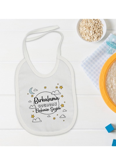 BK Kids Bırkalama Tasarımlı Beyaz Bebek Mama Önlüğü-1 Beyaz