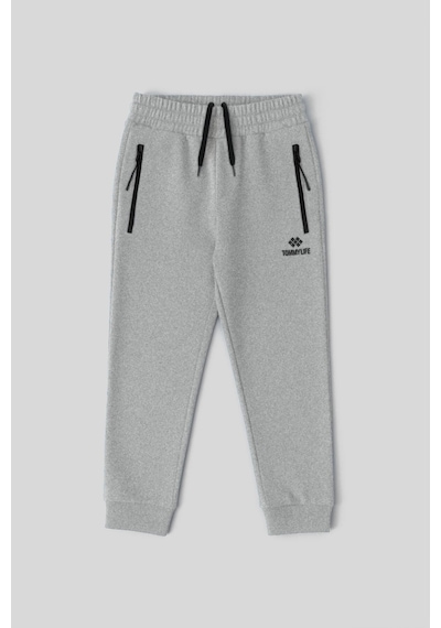 Tommylife Gri Melanj Erkek Çocuk Jogger Fermuarlı Cep Standart Kalıp Manşetli Eşofman Alt - 64042 Gri Melanj