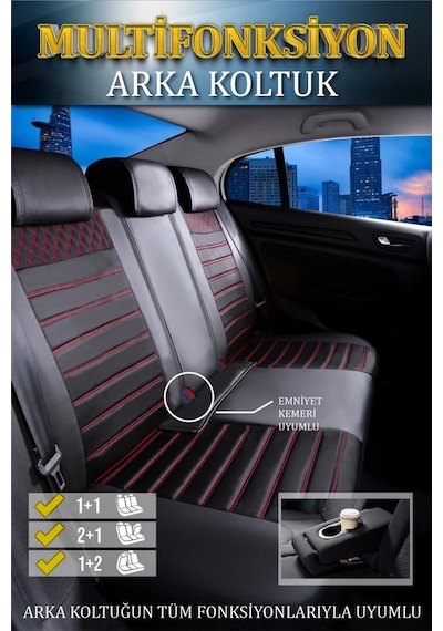 Honda City Deri Oto Koltuk Kılıfı Ön Arka Set Siyah Kırmızı Elit Model Şhn