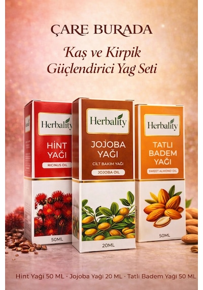Kaş Ve Kirpik Destekleyici Yağ Seti Hint Yağı & Jojoba Yağı & Tatlı Badem Yağı