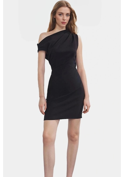 Ersefa Yazlık Mini Elbise Bodycon Kalıp Tek Kol Dokuma Kumaş Seçkin Malz Siyah