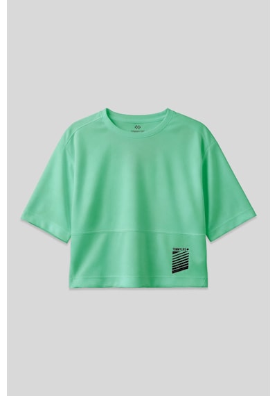 Tommy Life Su Yeşili Polyester Nefes Alan Dokulu İnce Esnek Oversize Fit Performans Kadın T-shirt - 97284 Su Yeşili