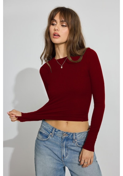 Madmext Bordo Bisiklet Yaka Slim Fit Kadın Body Mg2564 Bordo
