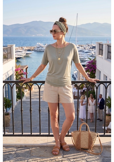 Lela Standart Fit Drape Detaylı Yarasa Kol T Shirt Bayan T Shirt 5866962 Olive