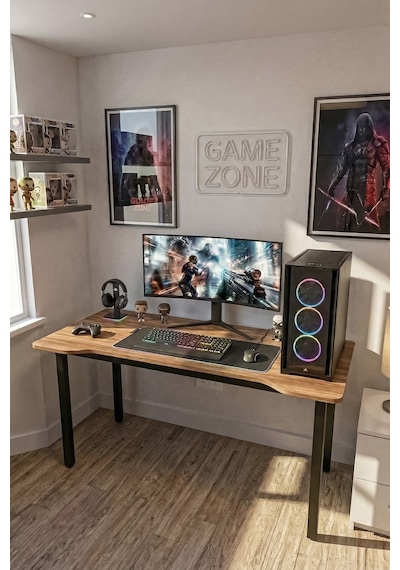 120 Çam Oyun Çalışma Masası Gaming Masa Ofis Masası 9121 Metal