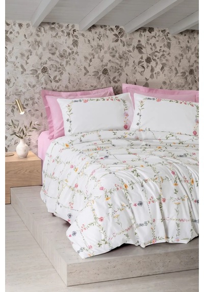 Cotton Box Modeline Çift Kişilik Nevresim Takımı Trellis Pembe Çok Renkli