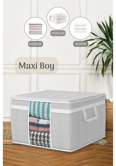 Maxi Pencereli Baza Altı Hurç - Çekyat Baza Tipi Yastık Kıyafet Saklama Hurcu 45 X 40 X 30 Cm Gri