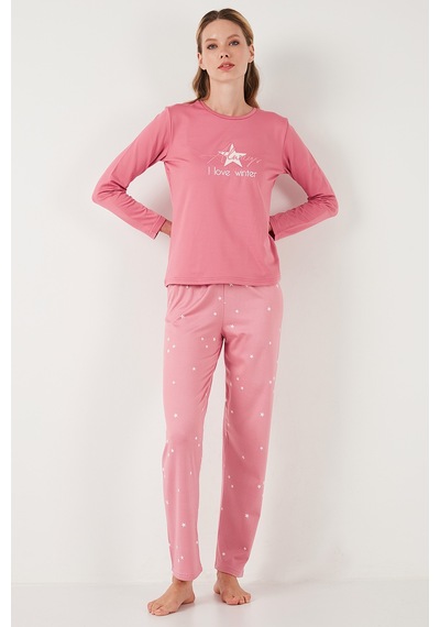 Lela Regular Fit Desenli Bisiklet Yaka Bayan Pijama Takımı 65719102 Pembe Lela Regular Fit Desenli Bisiklet Yaka Bayan Pijama Takımı 65719102 Pembe