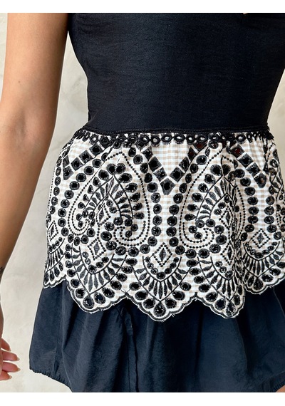 Verymoda Nakışlı Kolsuz Bluz D2781 Siyah Taş