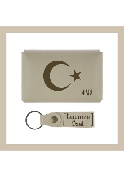 Miaju Sütlü Kahve, Ayyıldız Motifli, İsme Özel Cüzdan & Anahtarlık Set, Tarihinden Gurur Duyanlara Sütlü Kahve