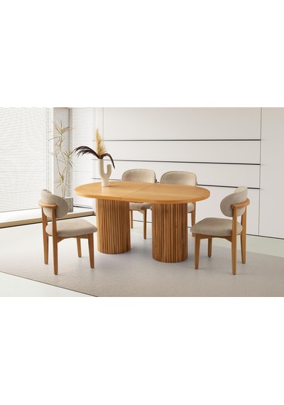 Truva Masa, Umay Sandalye, Natural, 160x90 Meşe