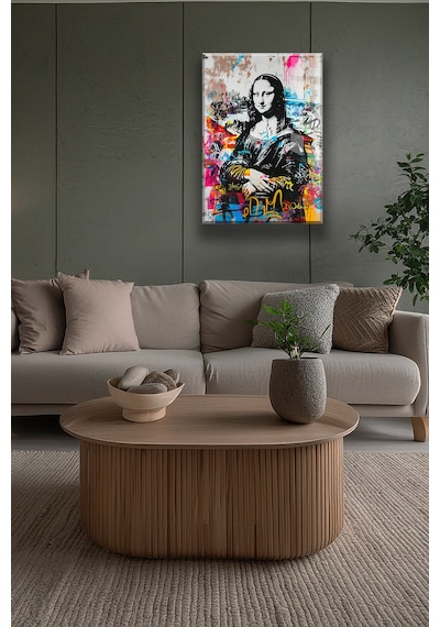 Mona Lisa Graffiti 4mm Cam Tablo Modern Pop Art Uv Baskı Tasarım Beyaz