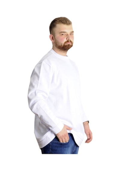 Mode Xl Büyük Beden Erkek Bisiklet Yaka Basic Sweat 22557 Beyaz 001