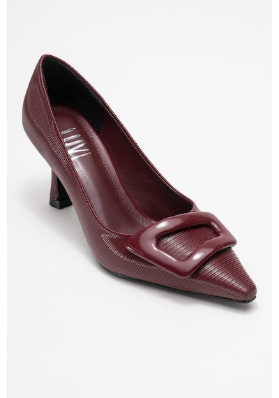 Luvishoes Luvi Shoes Astra Bordo Çizgili Tokalı Kadın Topuklu Ayakkabı Bordo
