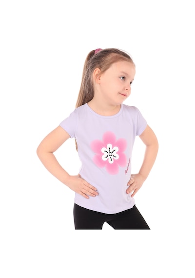 Toontoy Kids Kız Çocuk Baskılı Bisiklet Yaka Kısa Kollu Tişört Mavi