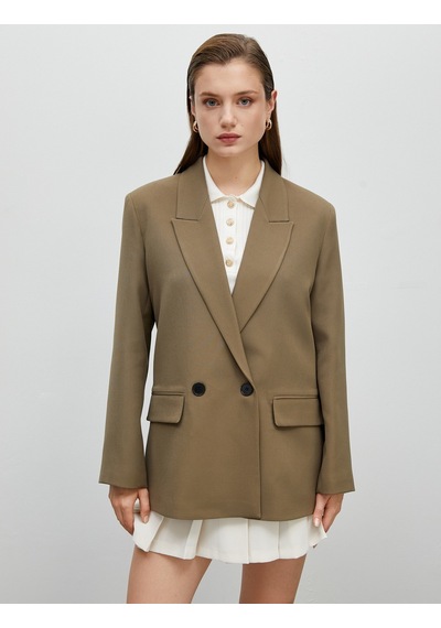 Koton Oversize Blazer Ceket Kapaklı Cepli Kruvaze Haki 4wak50141uw 4WAK50141UW871 Haki