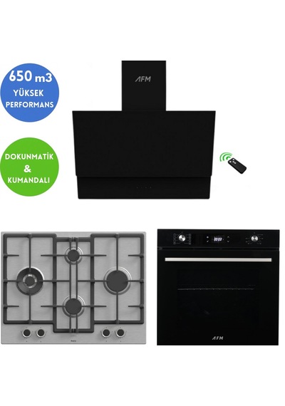 Afm Tech Ve Ferre Griom Turbolu Inox - Siyah ED071-WFA WOK + FM7700 + FM3400 Ankastre Set