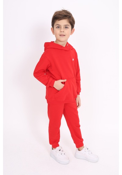 Toontoy Kız Çocuk Relax Fit Kapüşonlu Cepli Baskılı Sweatshirt - 2 İplik Kırmızı