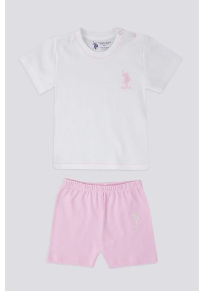 U.S. Polo Assn. Candy Pink Krem Bebek Tshirt Takım Krem