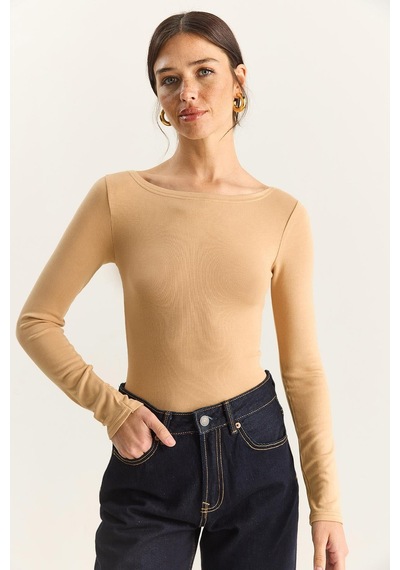 Shade Kadın Cotton Kayık Yaka Bluz 6025 60283832 - Bej