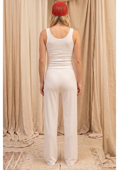 Siyah İnci Geniş Askılı Viskon Örme Pijama Takım 8012 Beyaz