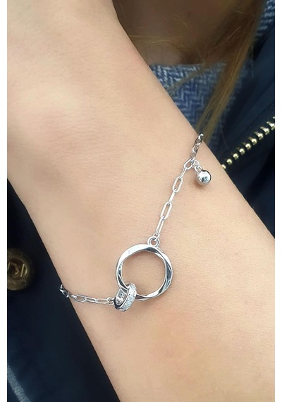Zirkon Taş Detaylı 925ayar Gümüş İtalyan Sevgi Bağı Bileklik Gümüş