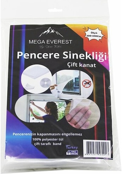 Çift Kanat Tül Pencere Sineklik 100x150cm - 5mt Bant