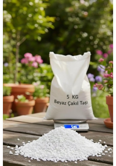 Tr Beyaz Çakıl Taşı 5 Kg Vazo Saksı Bahçe