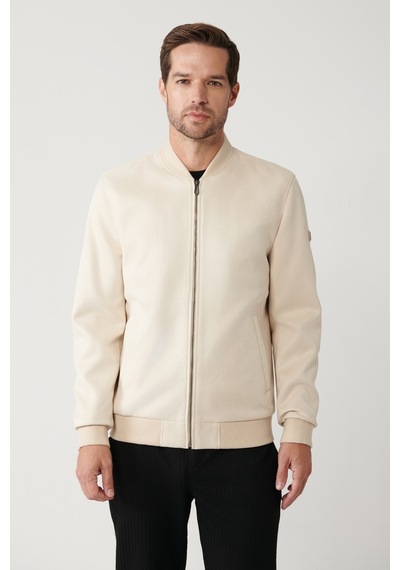 Avva Erkek Bej Bomber Yaka Fermuarlı Süet Görünümlü Comfort Fit Mont B006045 Bej