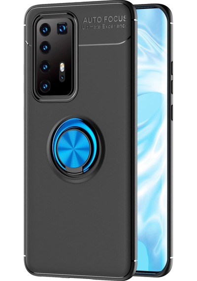 Newface Huawei P40 Pro Kılıf Range Yüzüklü Silikon - Siyah-mavi Siyah-mavi