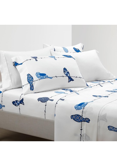 Rowley Birds Yumuşak Çarşaf 6 Parça Set, Kraliçe, Lacivert Çok Renkli