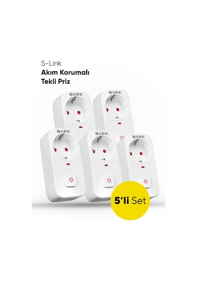 S-link Sl-010 Bykalite 5li Set 16a/250v 750 Joule Anahtarlı Isıya Duyarlı Devre Ve Akım Korumalı Tekli Priz 0.2 M