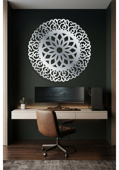 Lotus Mandala Metal Duvar Tablosu - Duvar Sanatı - Duvar Dekoru - Krom