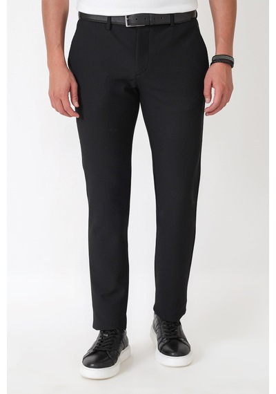 Comfort Fit Petek Dokuma Esnek Pamuklu Siyah Pantolon P 1230