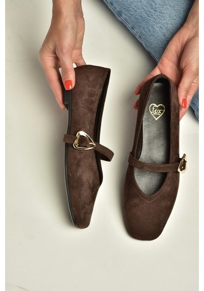 Fox Shoes Y726632602 Kahverengi Süet Kalp Toka Detaylı Kadın Babet