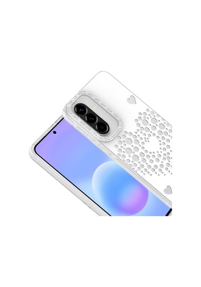 Maks Technology Samsung Galaxy Uyumlu A57 Kılıf Damla Taşlı Mkst Rivas Sert Pc Kapak - Beyaz