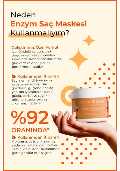 Enzym Cosmetics Kuru Yıpranmış ve İşlem Görmüş Saçlar için Bakım Maskesi 250 ML