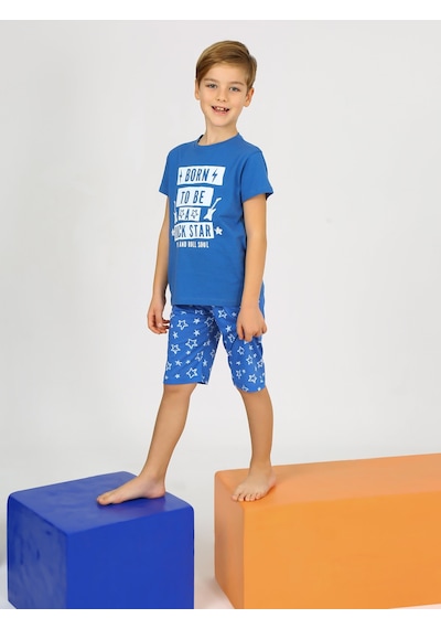 Vitmo Erkek Çocuk Kısa Kollu Kapri Pamuklu Rock Star Pijama Takımı İndigo