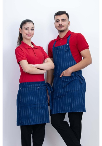 Çizgili Kot Cepli Ayarlanabilir 2 Parça Düğmeli Arkadan Bağcıklı Önlük Çok Renkli