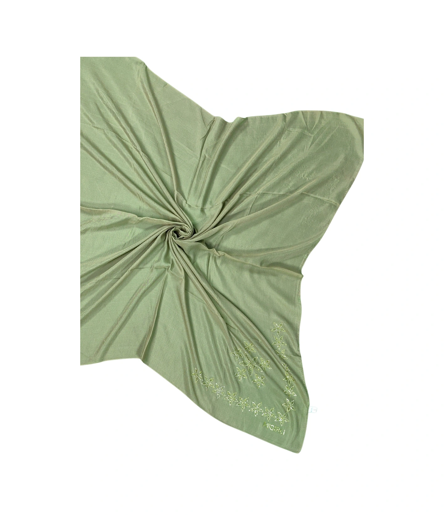 Mim Eşarp Mısırlı Eşarpları Taşlı Pamuklu Yazma Eşarp - 100x100 Cm Zeytin