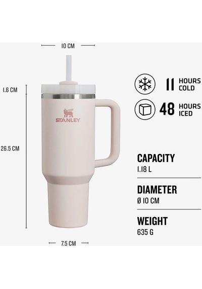 Stanley Kişiselleştirilebilir Quencher Pipetli Paslanmaz Çelik Vakum Yalıtımlı Termos Bardak 1.18 L Özel İsimli Açık Pembe