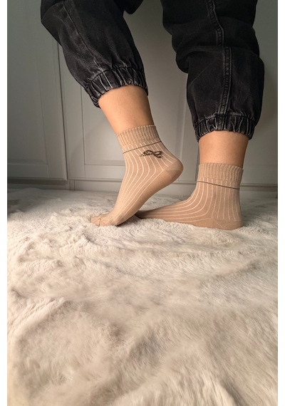 Ozzy Socks 3 Çift Kadın Taş Detaylı Dikişsiz & Takviyeli Patik Çorap Turkuaz