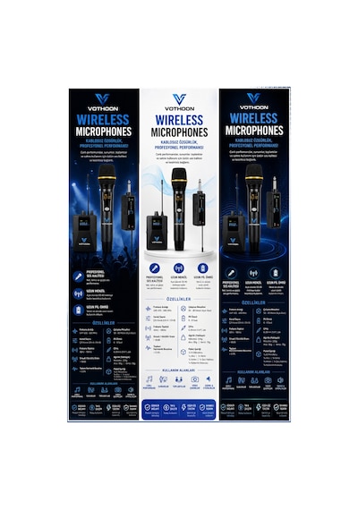 Wireless Mikrofon Sistemi Uhf Kablosuz El Mikrofonu Profesyonel Ses Performansı 50 Mt Menzil Belirtilmemiş